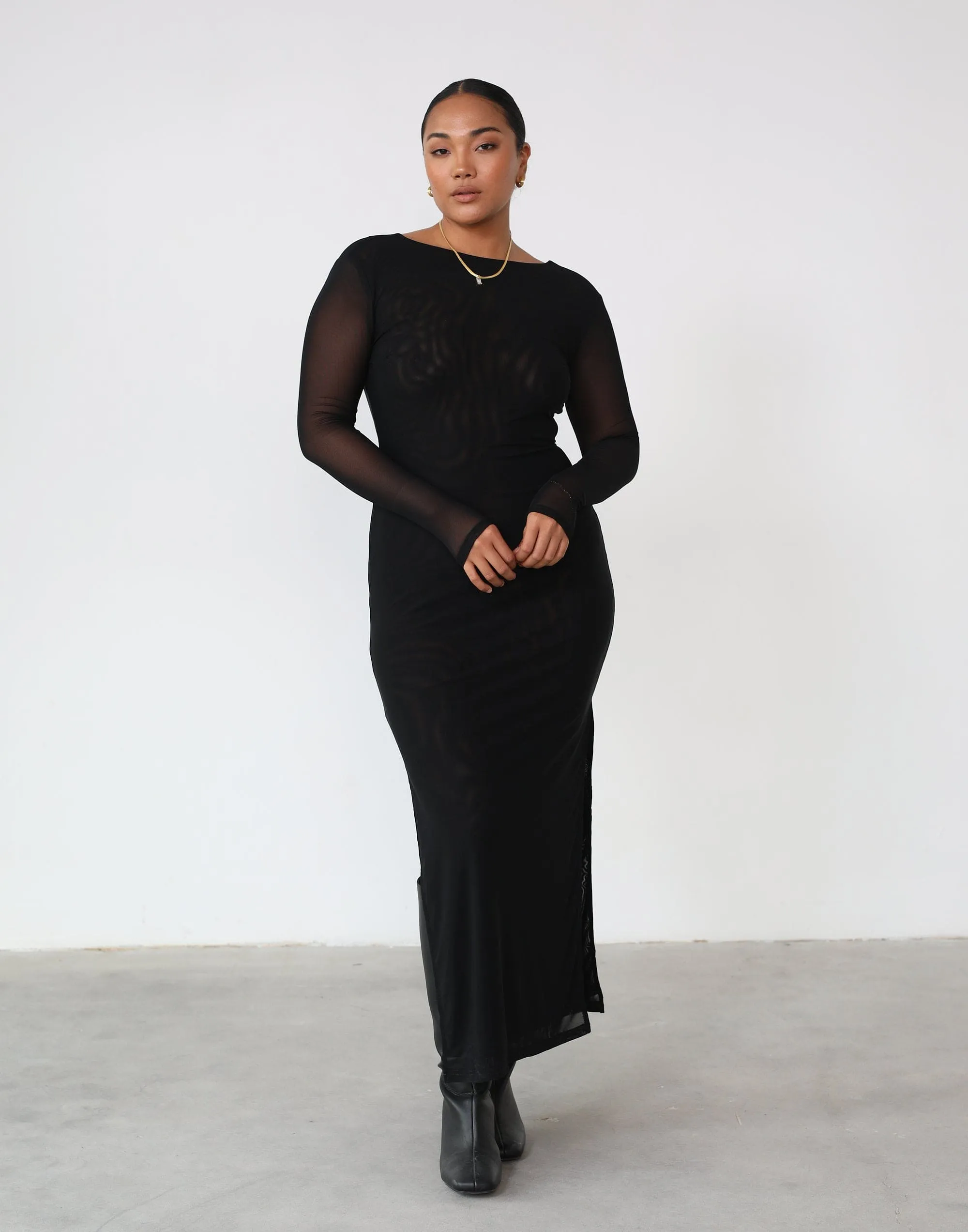 Luna Mesh Maxi Dress (Black)