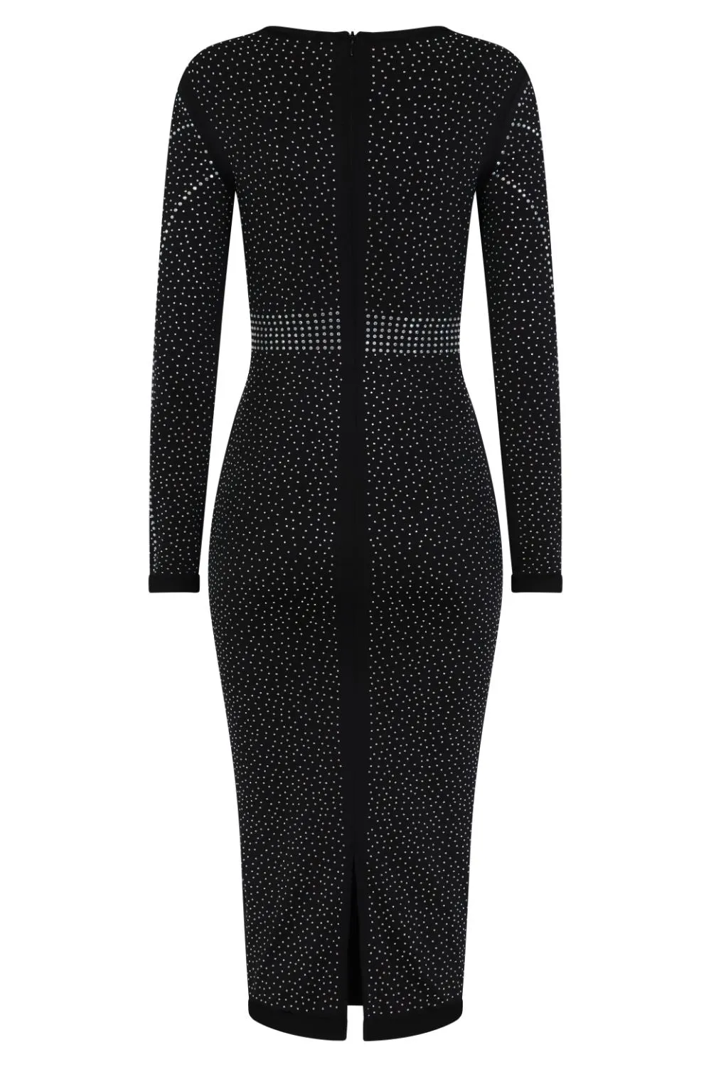 Luxor Black Caviar Crystal Rhinestone Bodycon Midi Dress