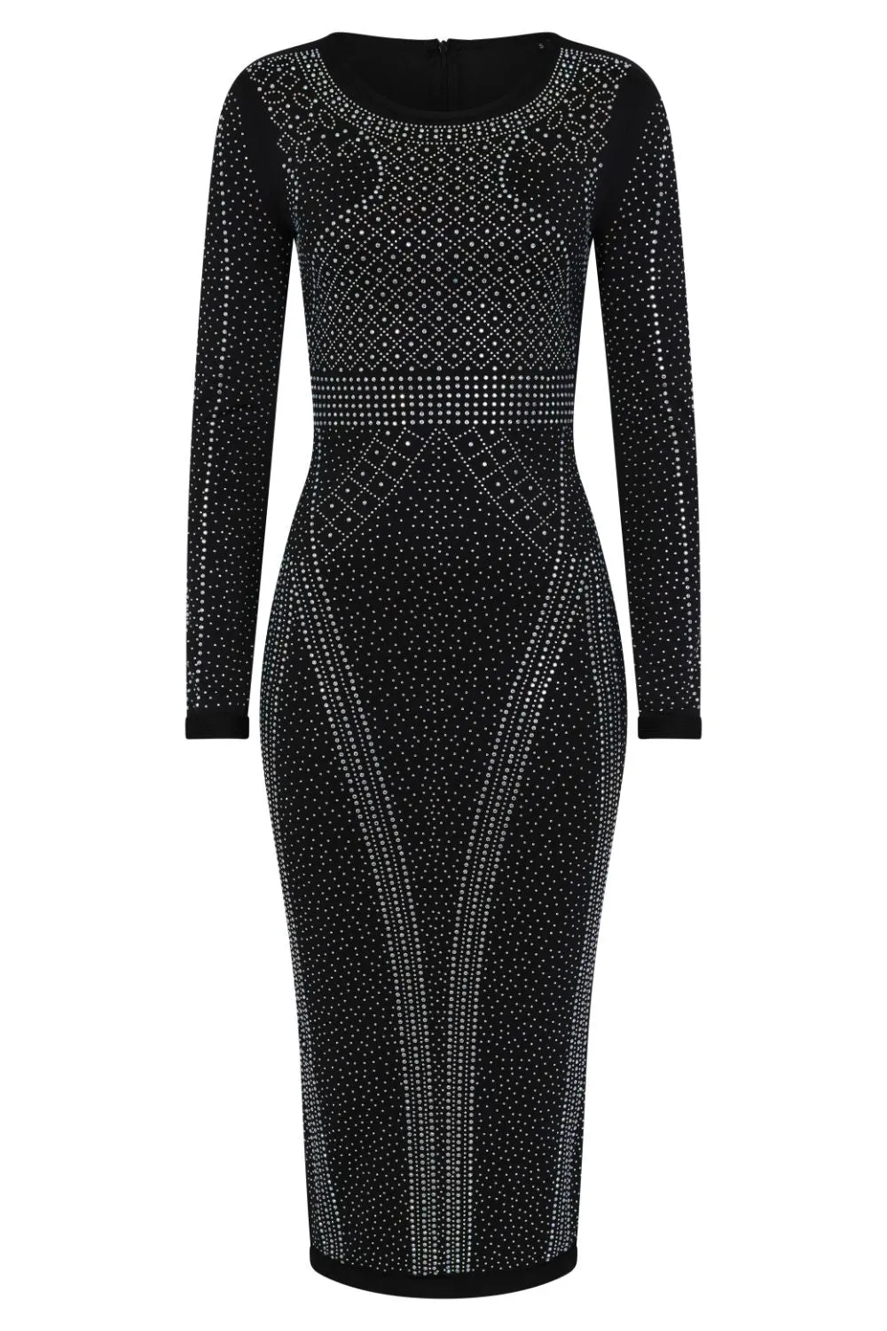 Luxor Black Caviar Crystal Rhinestone Bodycon Midi Dress