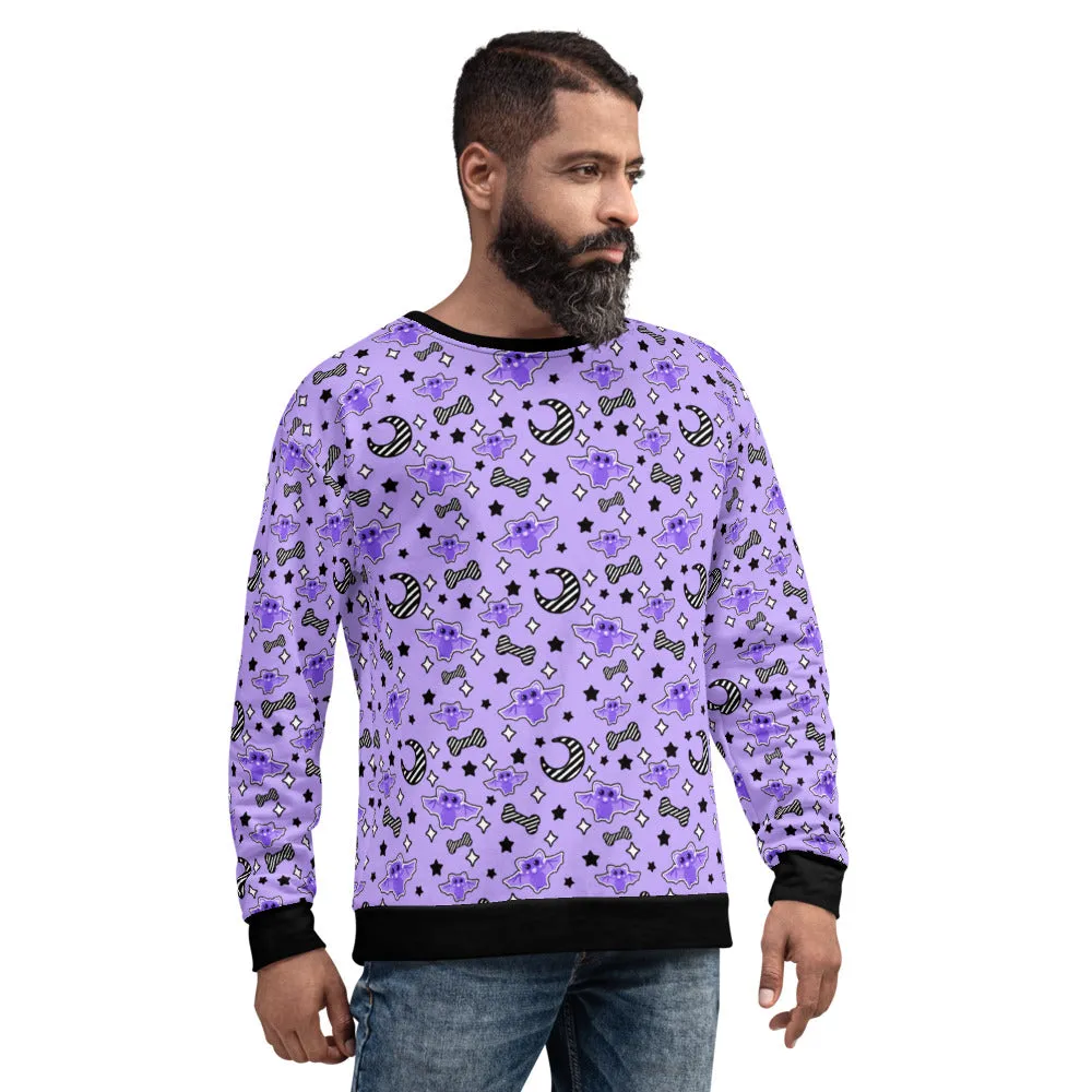 Magical Kawaii Spooky Bats Purple Unisex Sweatshirt