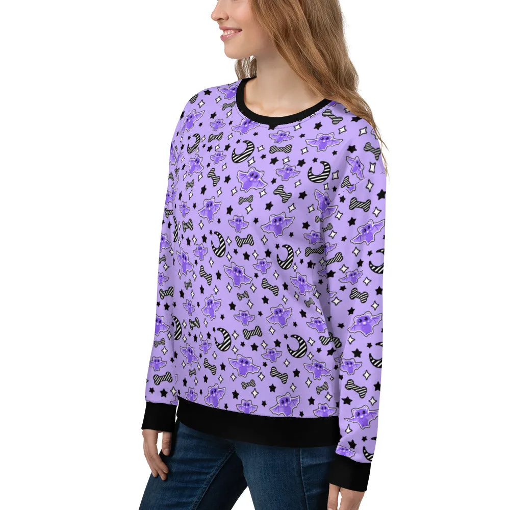 Magical Kawaii Spooky Bats Purple Unisex Sweatshirt