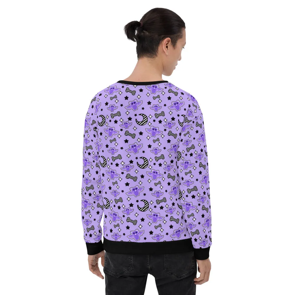 Magical Kawaii Spooky Bats Purple Unisex Sweatshirt