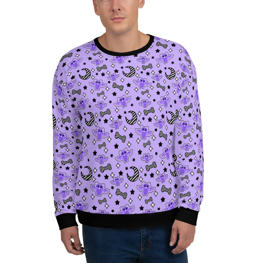 Magical Kawaii Spooky Bats Purple Unisex Sweatshirt