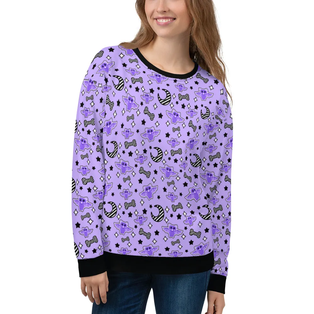 Magical Kawaii Spooky Bats Purple Unisex Sweatshirt