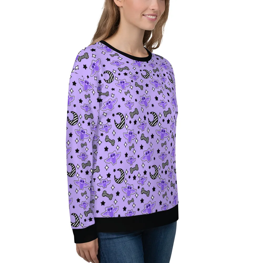 Magical Kawaii Spooky Bats Purple Unisex Sweatshirt