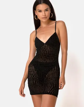 Maneda Dress in Croc Flock Black