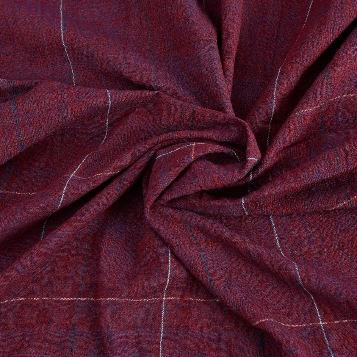 Maroon Checkered Handwoven Organic Cotton Fabric