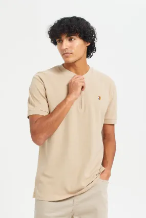 Men Beige Printed Henley Polo T-Shirt