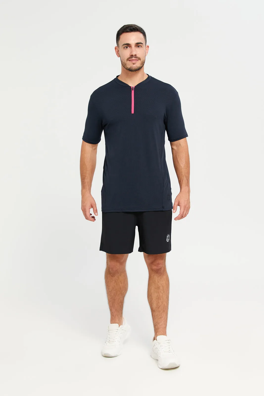 Men Black Plain Active Henley T-Shirt