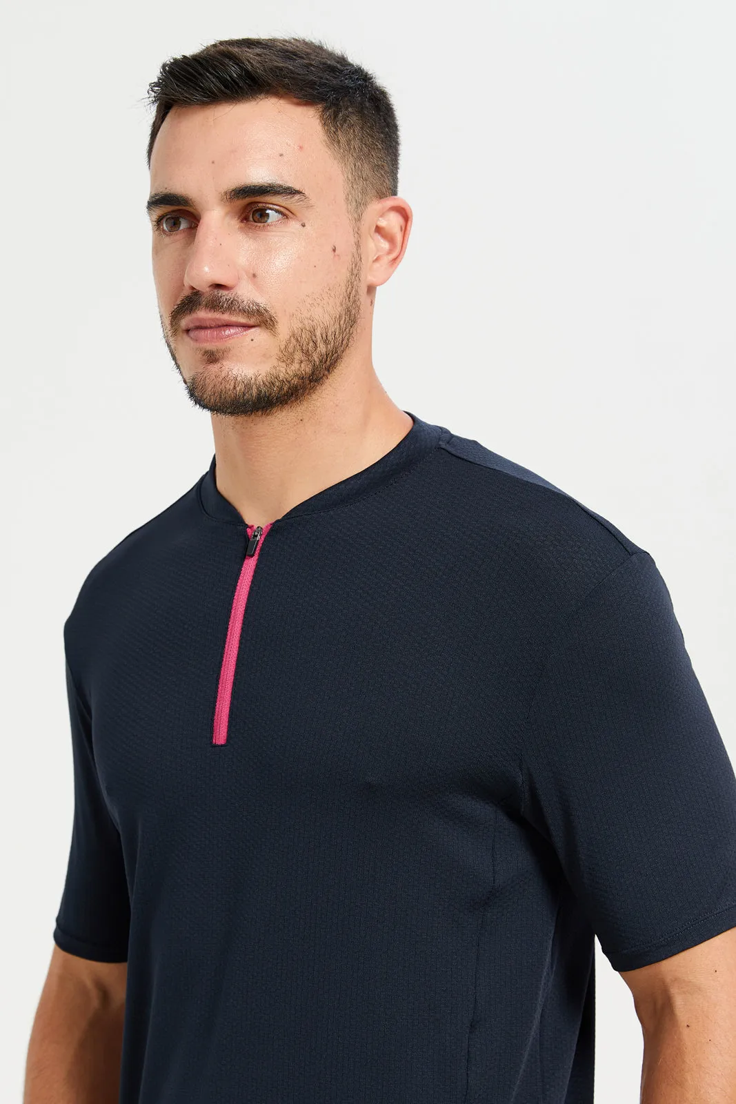 Men Black Plain Active Henley T-Shirt