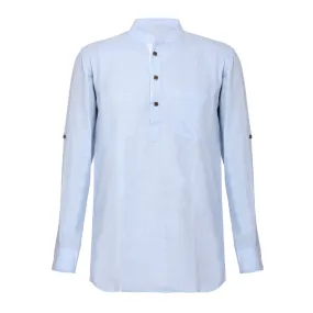 Men Solid Hemp Blue Kurta Shirt