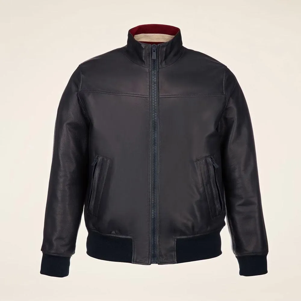 Men's Shiny Black Leather Bomber Jacket