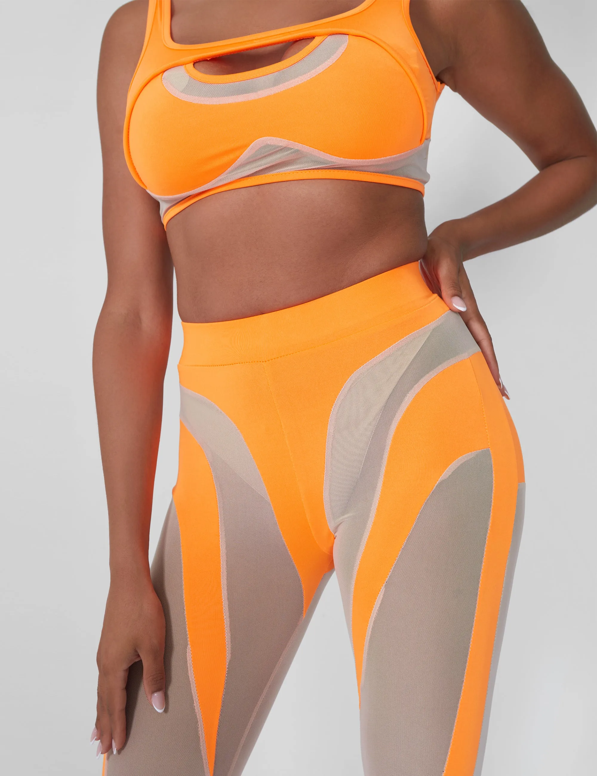 Mesh Insert Leggings Orange