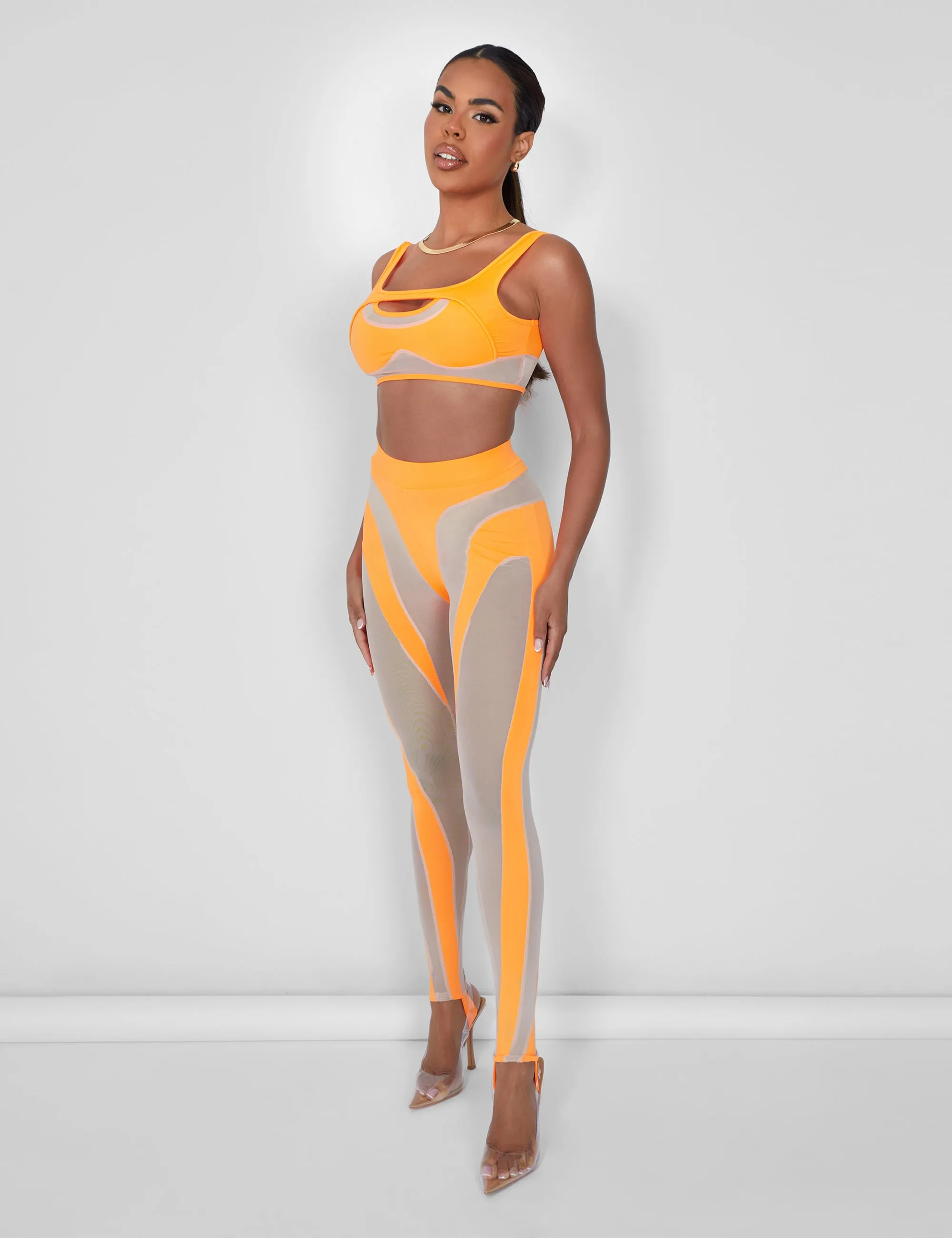 Mesh Insert Leggings Orange