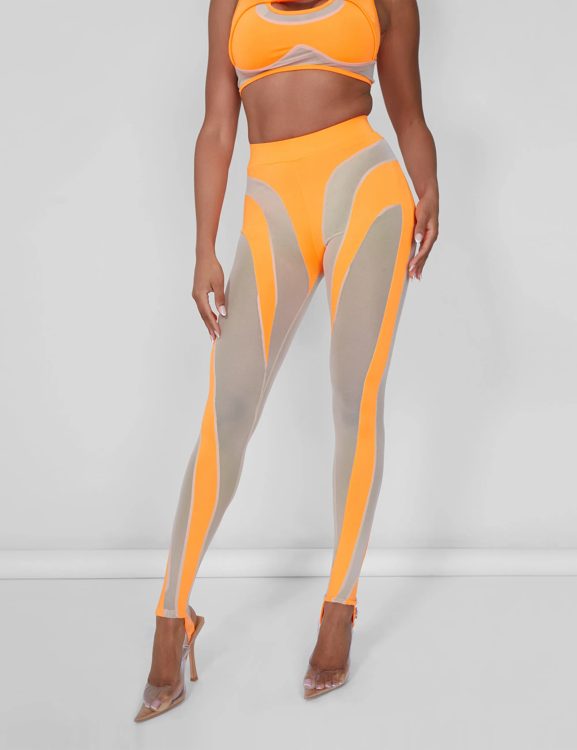 Mesh Insert Leggings Orange