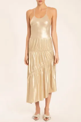 Metallic Frilled Midi Skirt