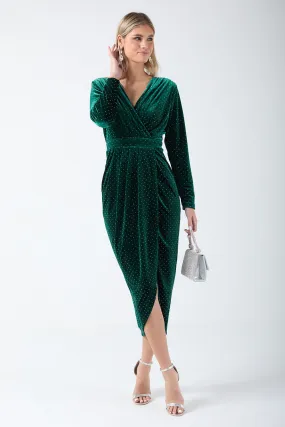 Millicent Velvet Midi Dress with Sparkle in Green