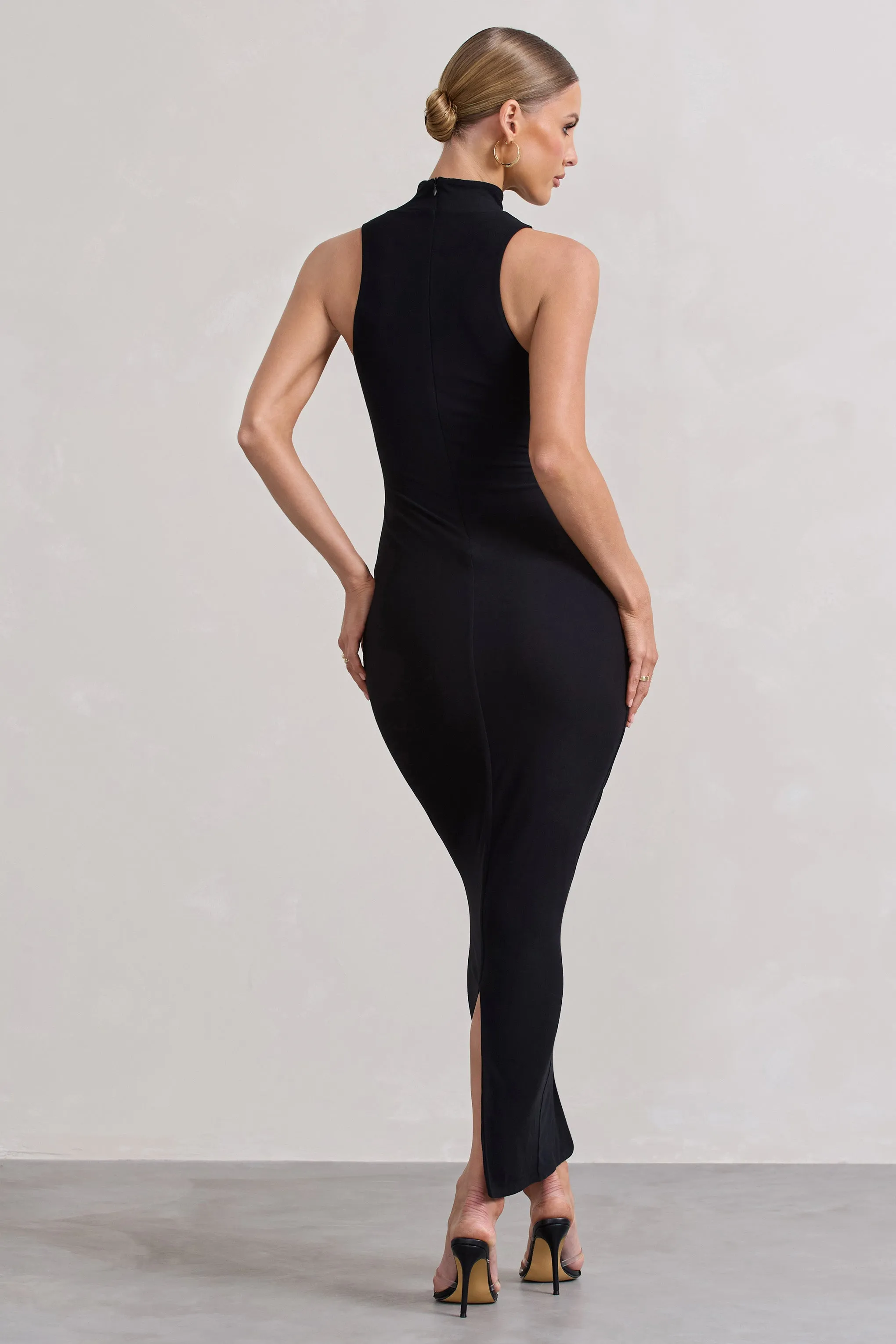 Mindy | Black Bodycon High-Neck Maxi Dress