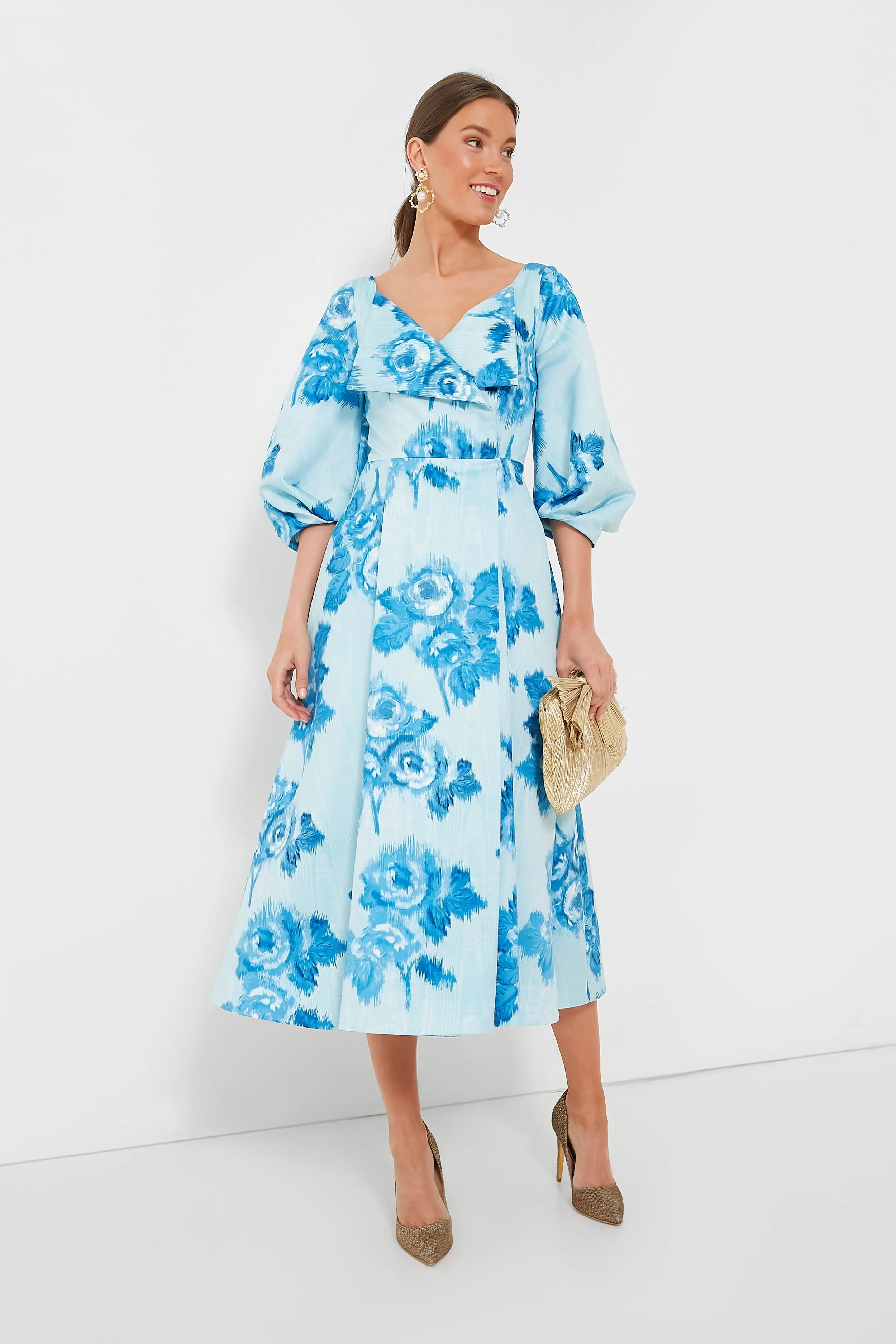 Moire Roses Blue Gabby Dress