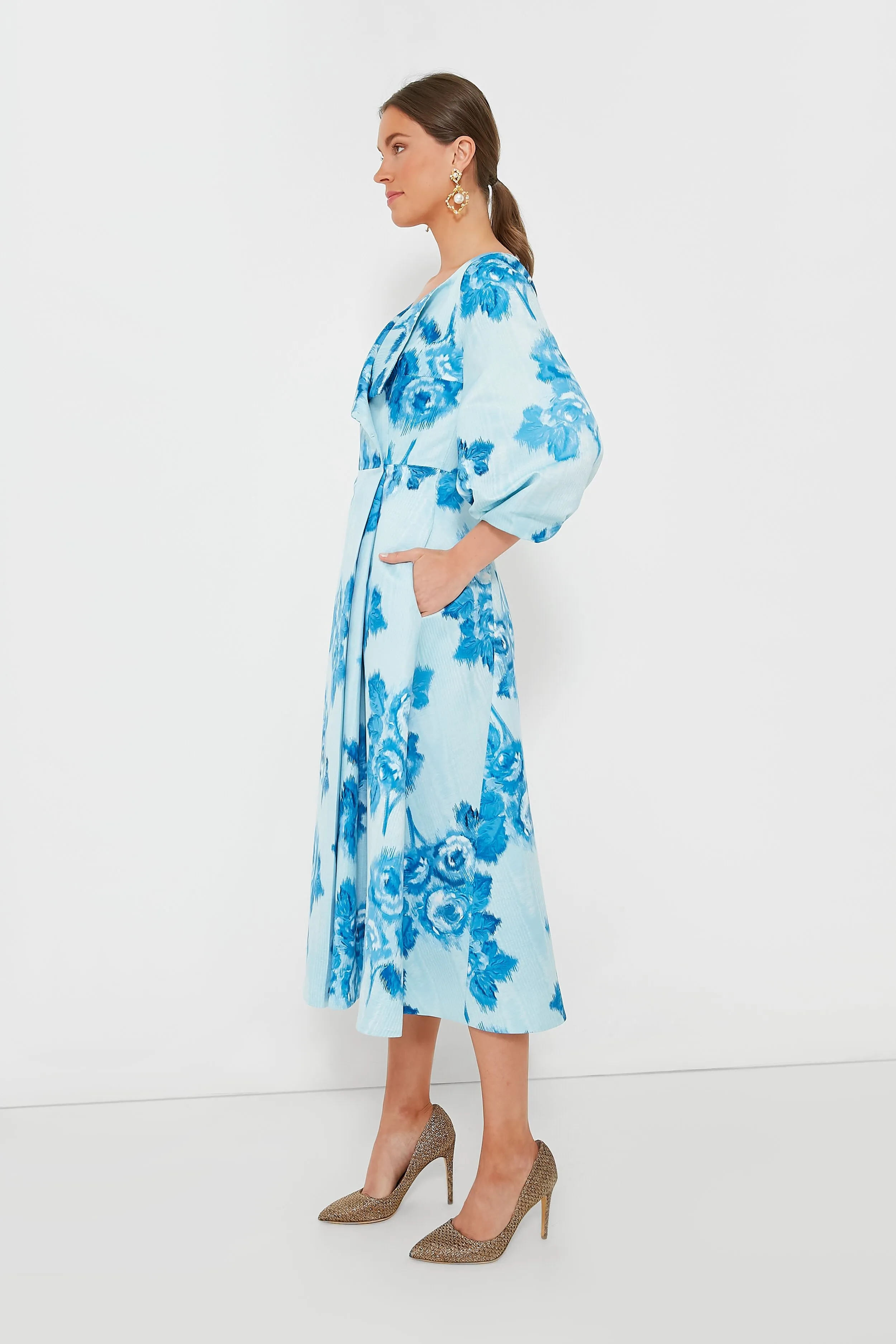 Moire Roses Blue Gabby Dress