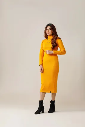 Mustard Yellow highneck Bodycon dress