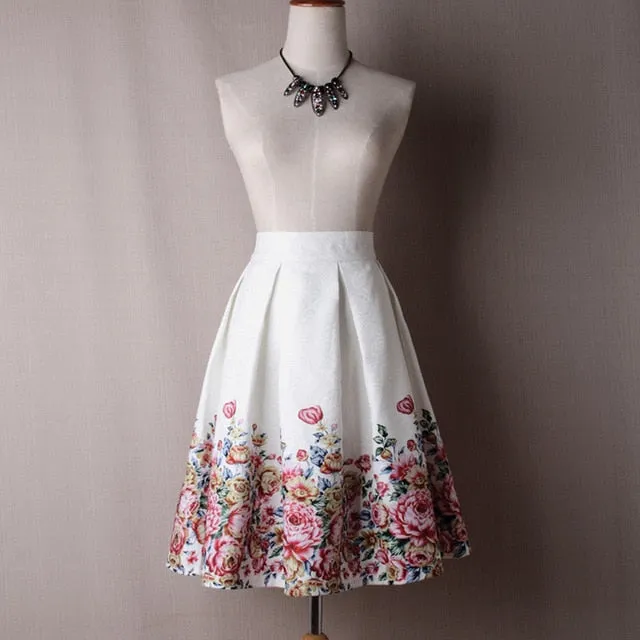 Neophil Ladies Jacquard Flower Print Pleated Ball Skirt