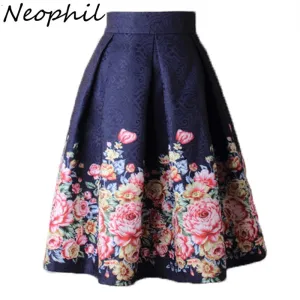 Neophil Ladies Jacquard Flower Print Pleated Ball Skirt