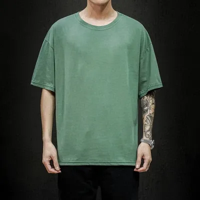 New Summer Men's T Shirt Fashion Solid T Shirt Mens Oversized Hip Hop Short Sleeve Casual Cotton Mens Streetwear Top Tees