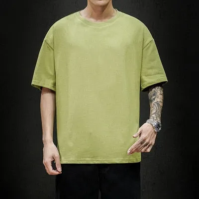 New Summer Men's T Shirt Fashion Solid T Shirt Mens Oversized Hip Hop Short Sleeve Casual Cotton Mens Streetwear Top Tees