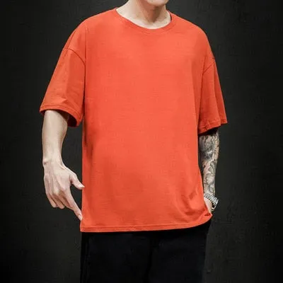 New Summer Men's T Shirt Fashion Solid T Shirt Mens Oversized Hip Hop Short Sleeve Casual Cotton Mens Streetwear Top Tees