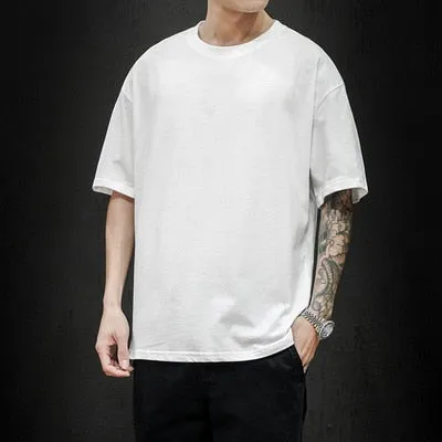 New Summer Men's T Shirt Fashion Solid T Shirt Mens Oversized Hip Hop Short Sleeve Casual Cotton Mens Streetwear Top Tees