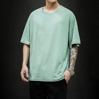 New Summer Men's T Shirt Fashion Solid T Shirt Mens Oversized Hip Hop Short Sleeve Casual Cotton Mens Streetwear Top Tees