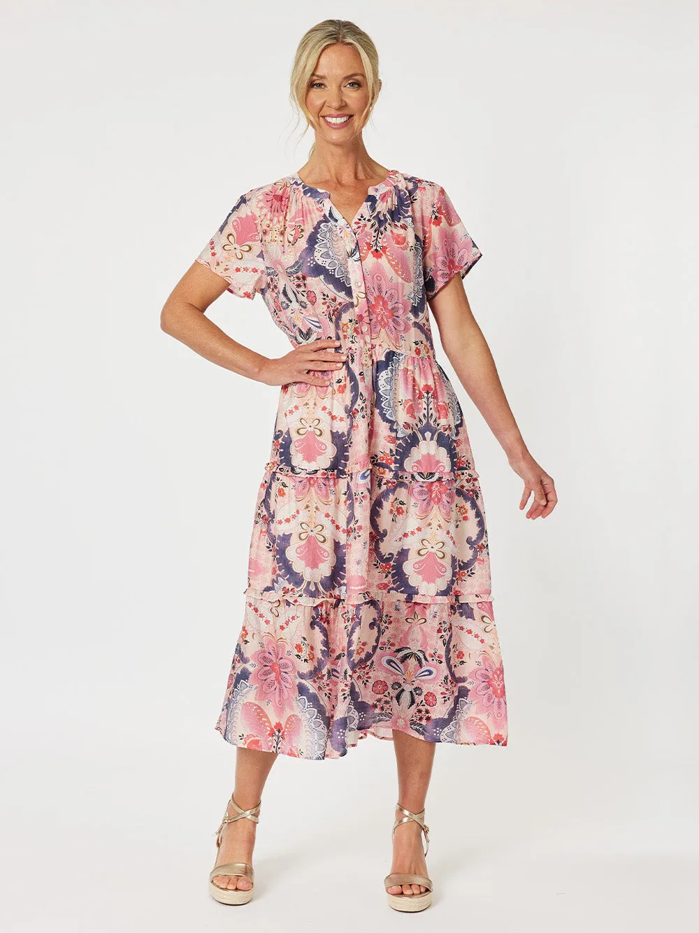 Newport Printed Dress - Pink Coral