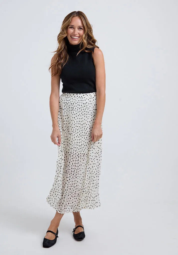 Nia Polka Dot Printed Midi Skirt In White