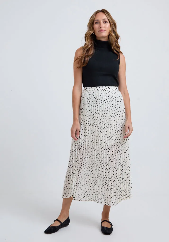 Nia Polka Dot Printed Midi Skirt In White