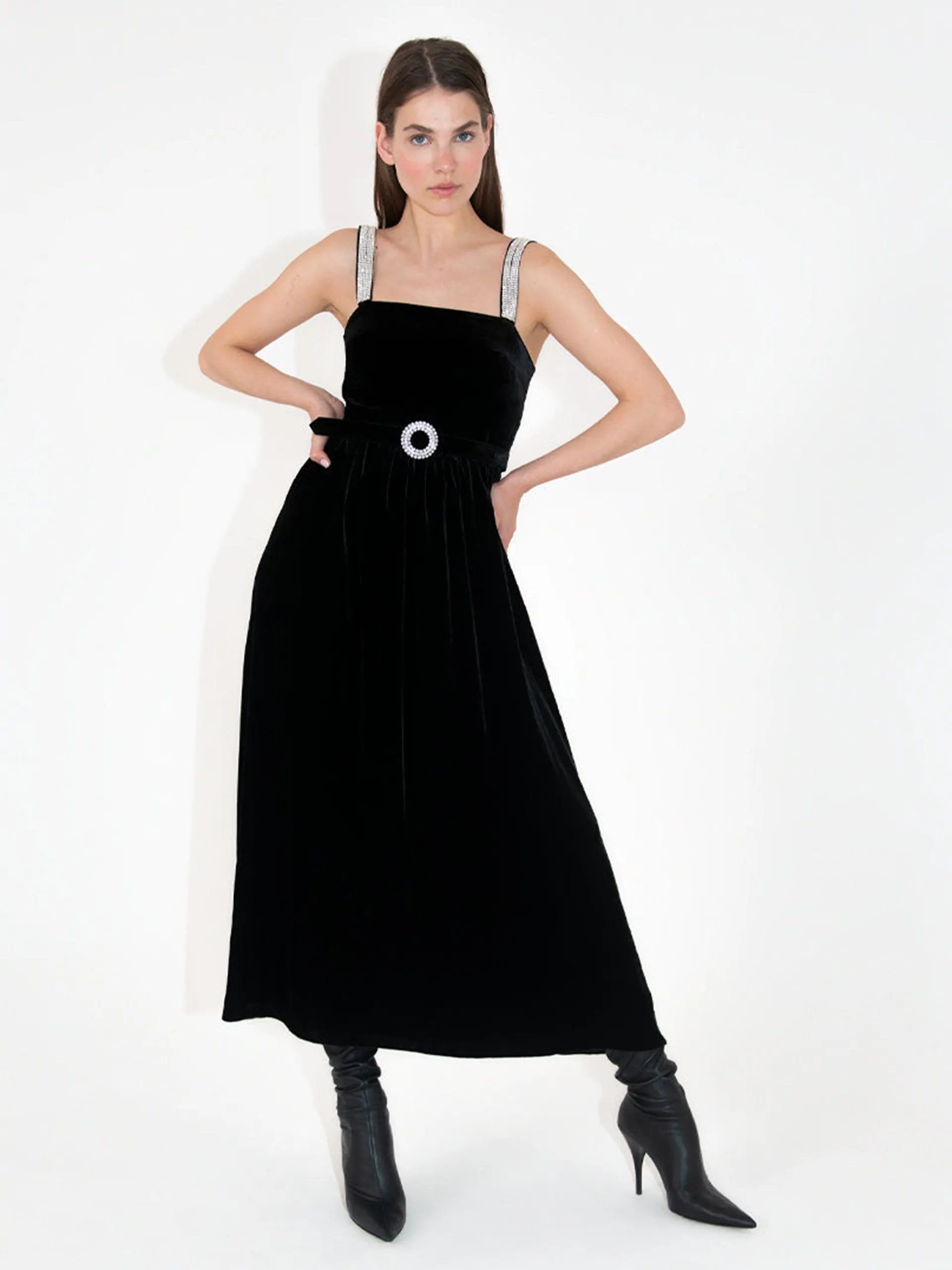 Ninet black velvet midi dress