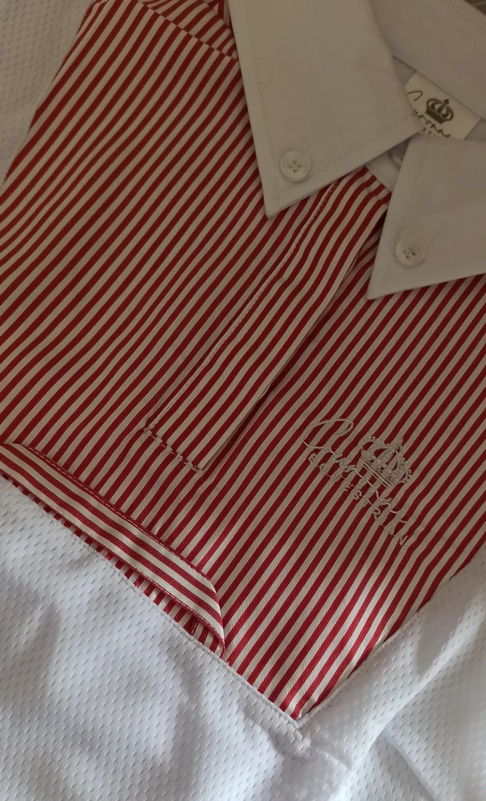 Ophelia Sleeveless Competition Shirt- Red & White Pinstripe