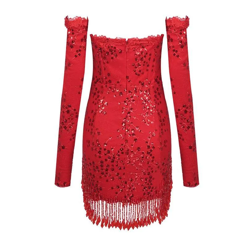 Ophelia Strapless Sequins Mini Dress with Sleeves