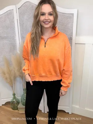 Orange Acid Wash Fleece Pullover