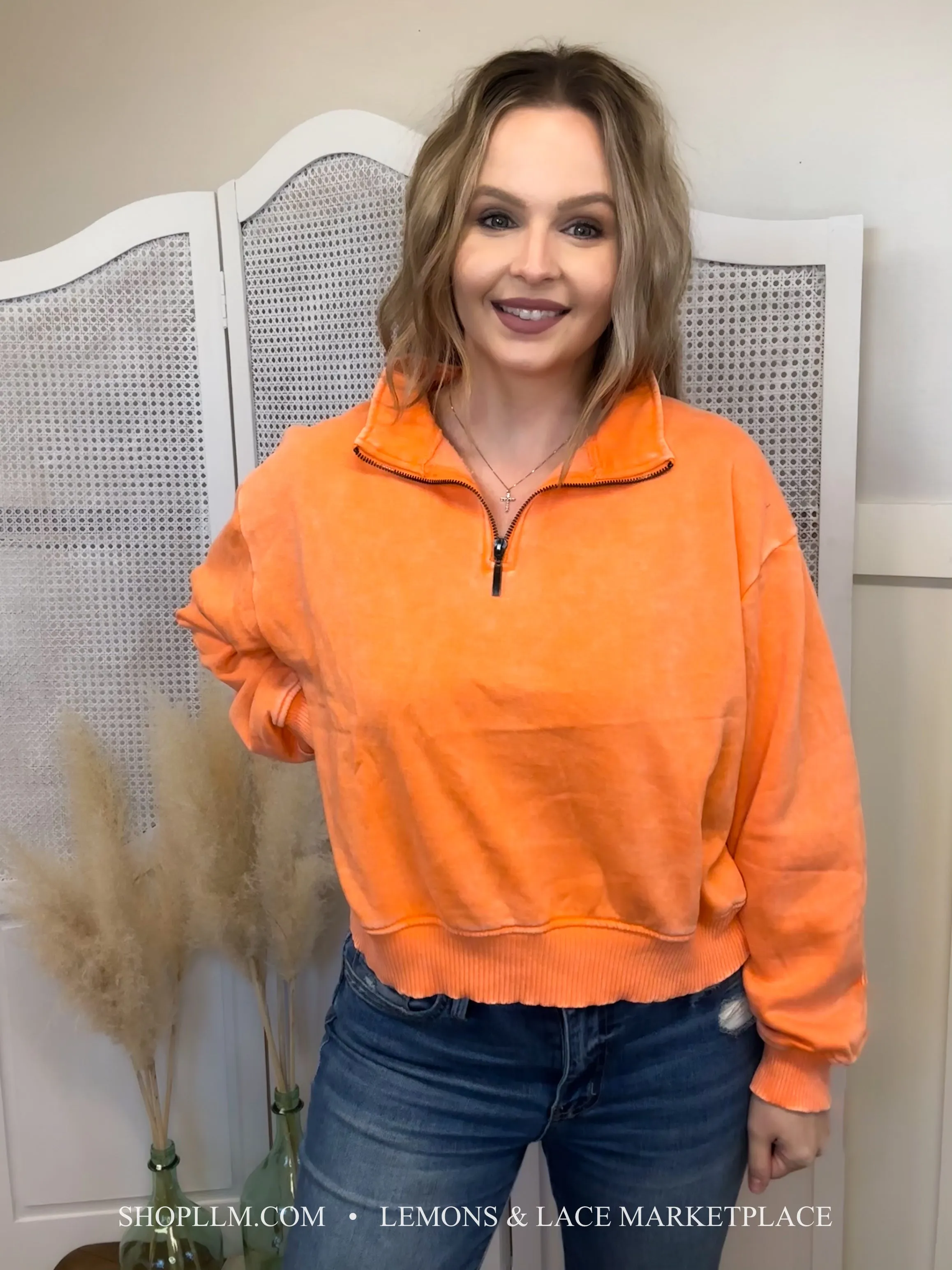 Orange Acid Wash Fleece Pullover