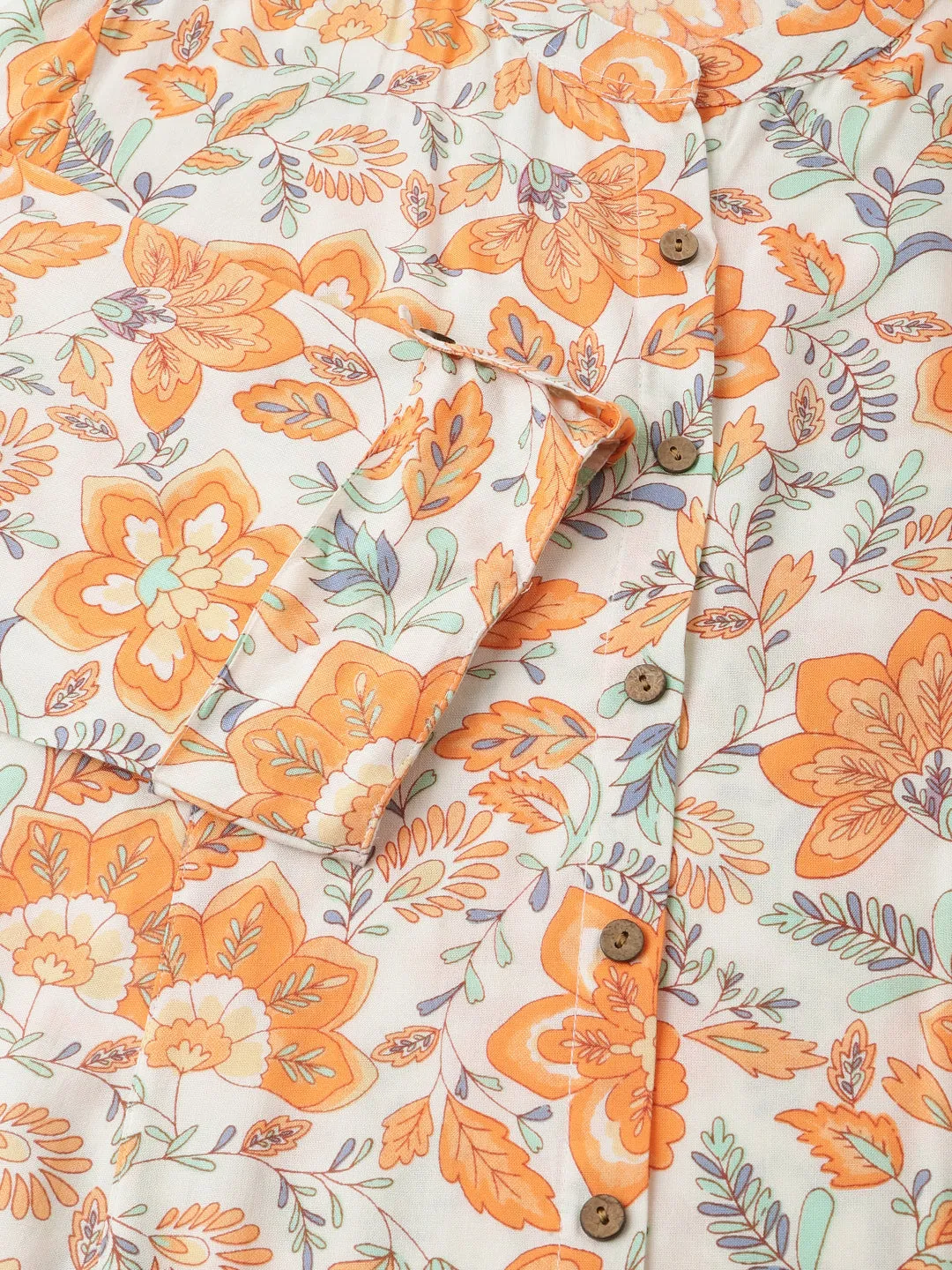 Orange Floral Print Rayon Regular Top