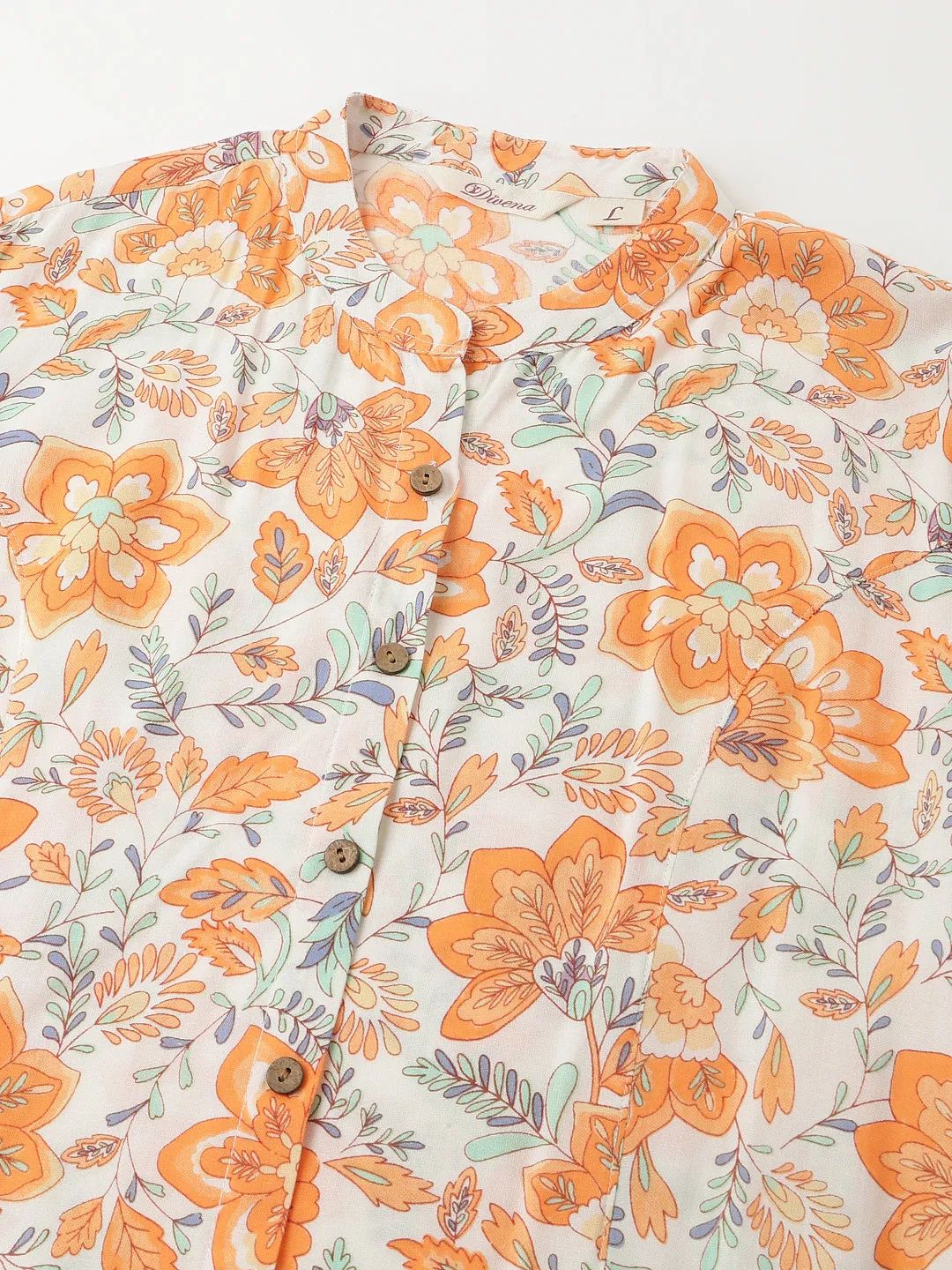 Orange Floral Print Rayon Regular Top