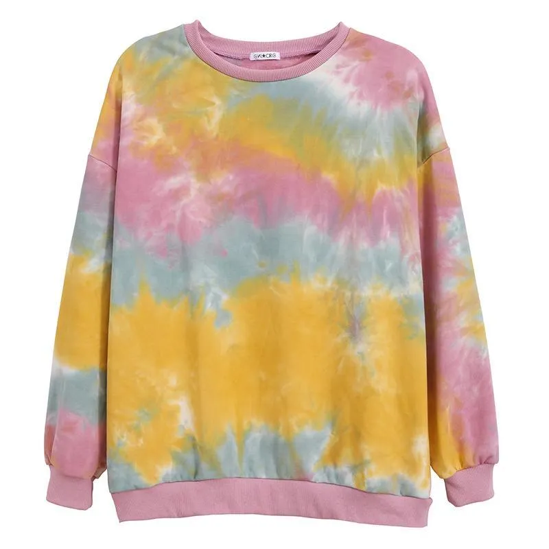 Orange Pink Tie Dye Loose Pastel Aesthetic Sweatshirt