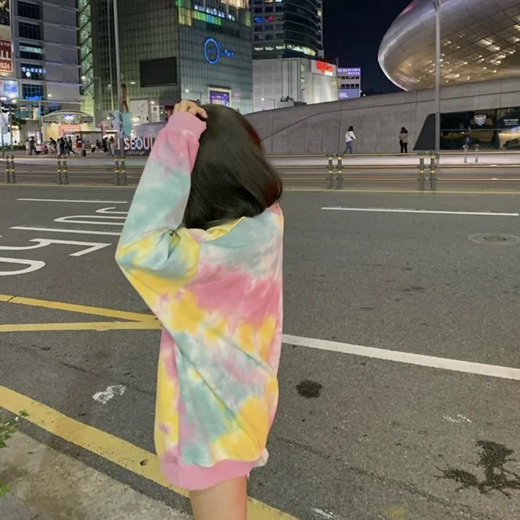 Orange Pink Tie Dye Loose Pastel Aesthetic Sweatshirt