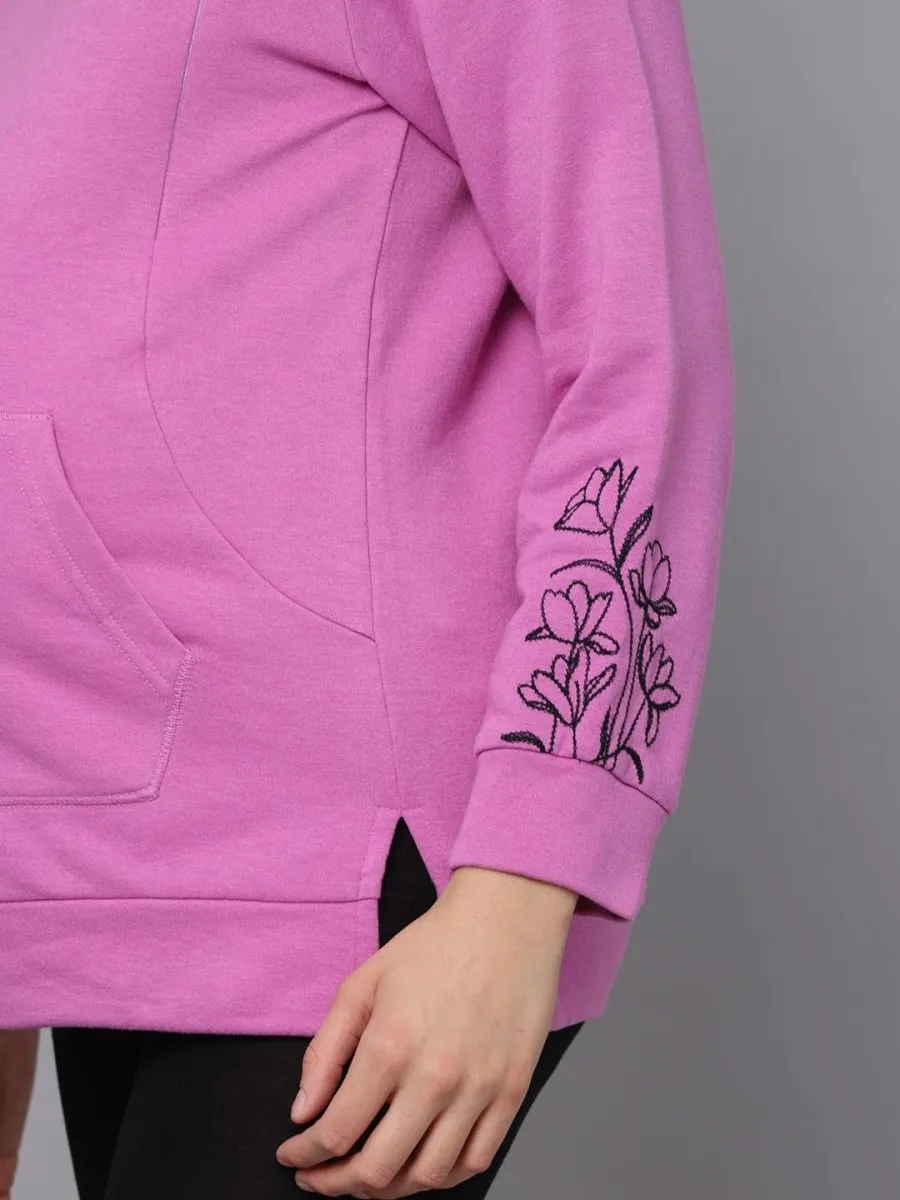 Pastel Lavender Embroidered Maternity Sweatshirt with Nursing