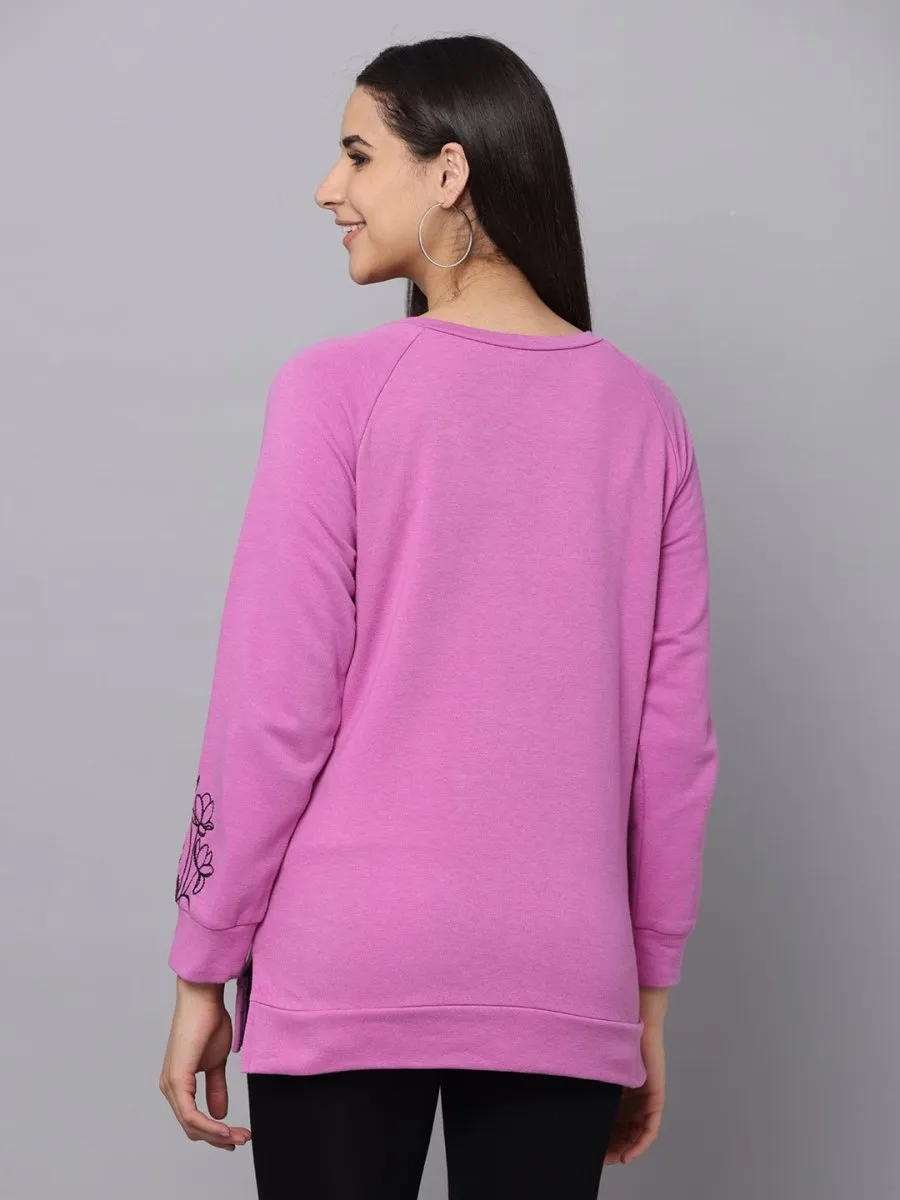 Pastel Lavender Embroidered Maternity Sweatshirt with Nursing