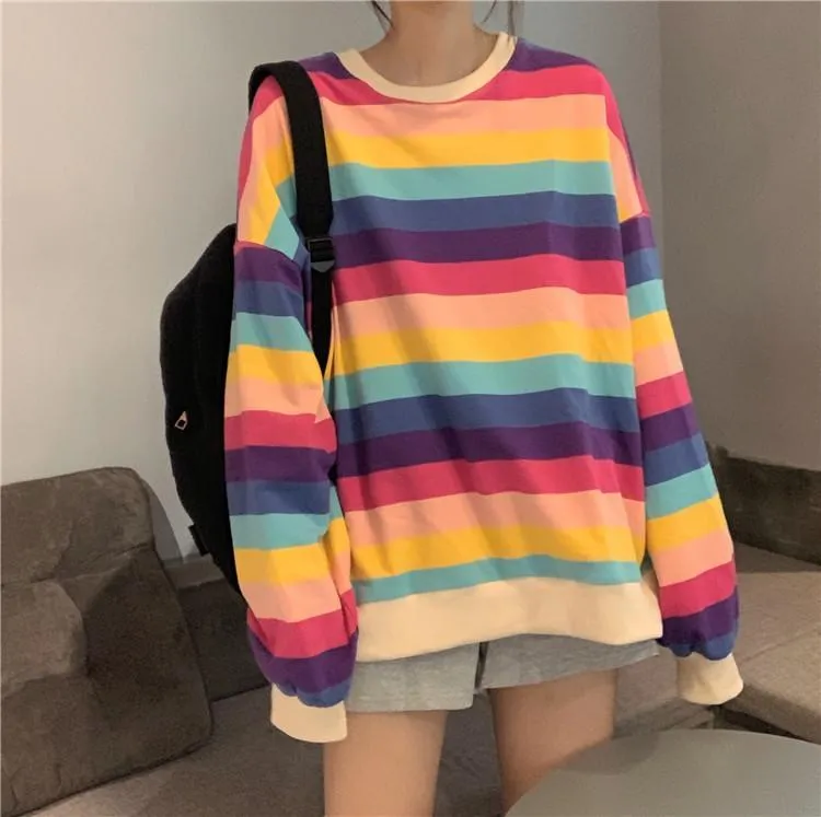 Pastel Stripes Loose Tumblr Aesthetic Sweatshirt