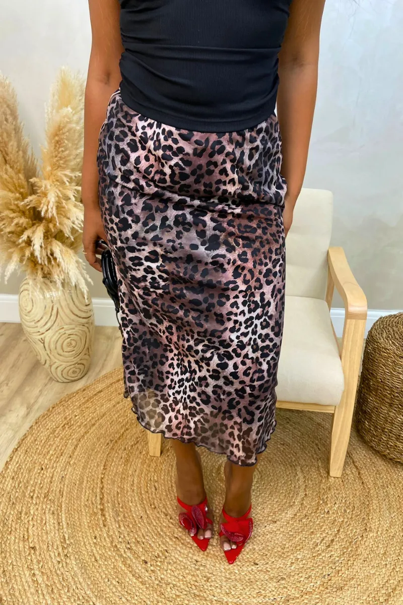 PHOEBE LEOPARD MESH SKIRT