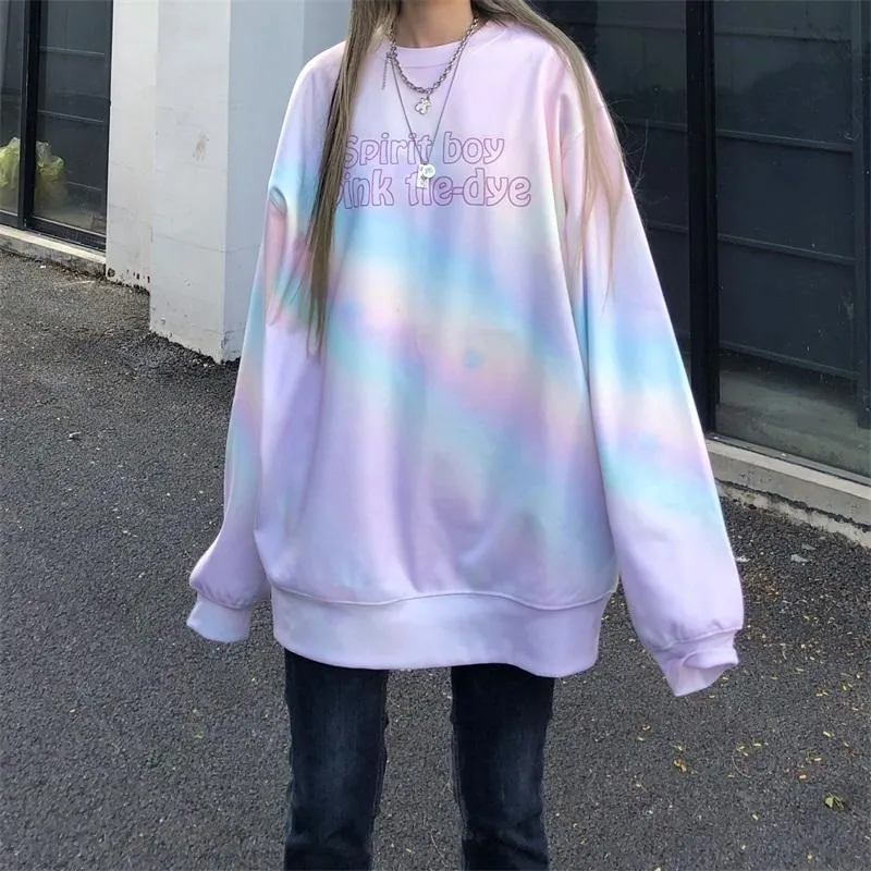 Pink Blue Pastel Aesthetic Tie Dye Oversized Sweatshirt