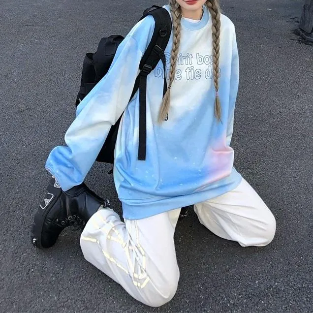 Pink Blue Pastel Aesthetic Tie Dye Oversized Sweatshirt